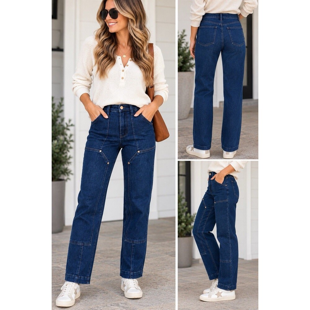 NWT Judy Blue Dark Wash Carpenter Wide Leg Jeans with Button Detail Size 7/28